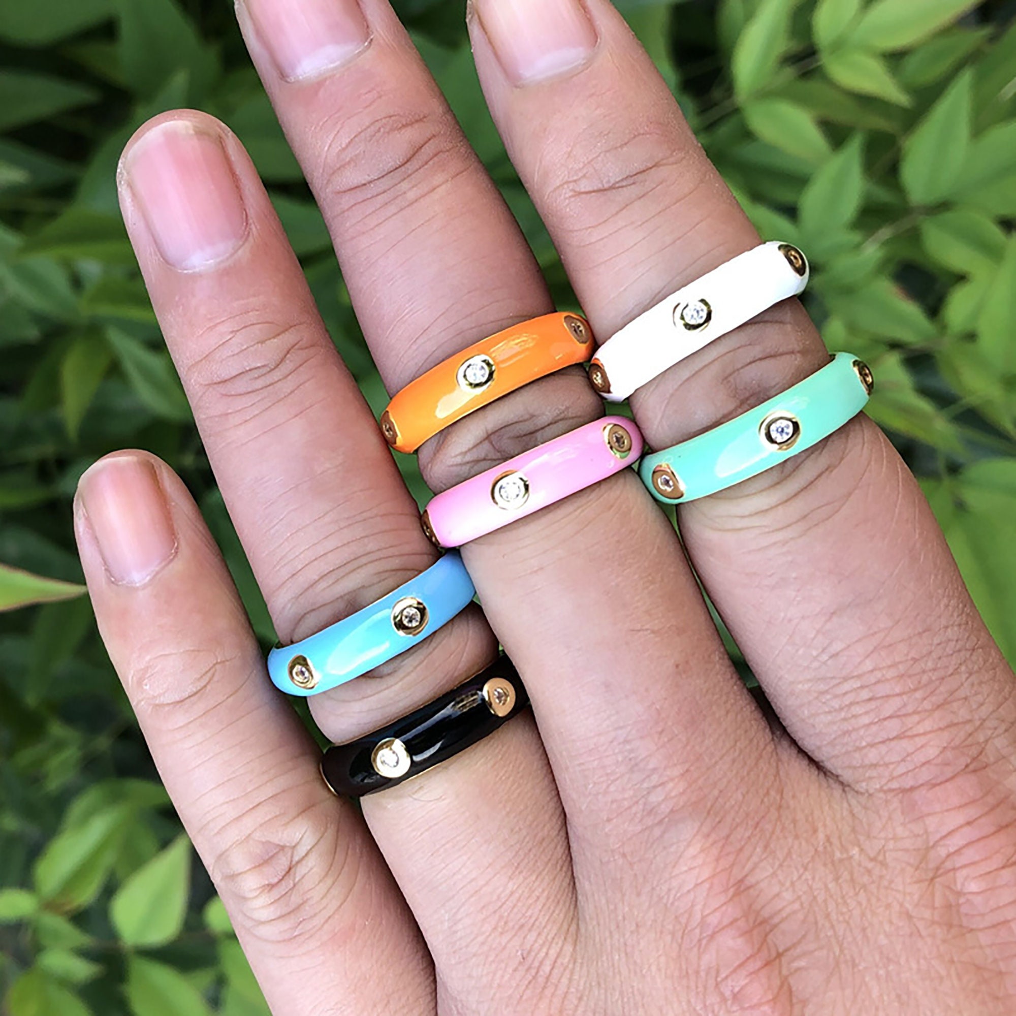 Adjustable Multi Color CZ Ring Colorful Enamel Stack Rings Etsy