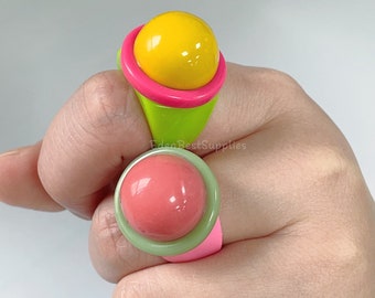 Cute Macaron Round Resin Rings, Candy Color Acrylic Ball Rings, Geometric Resin Ball Rings, Elegant Chunky Ring For Girl Woman, Vintage Ring