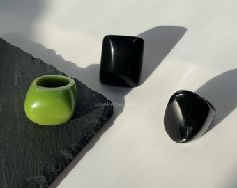 Square Oval Chunky Resin Rings, Trendy Funky Acrylic Rings,Geometric Resin Acrylic Ring,Minimalist Resin Ring,Vintage Green Black Resin Ring