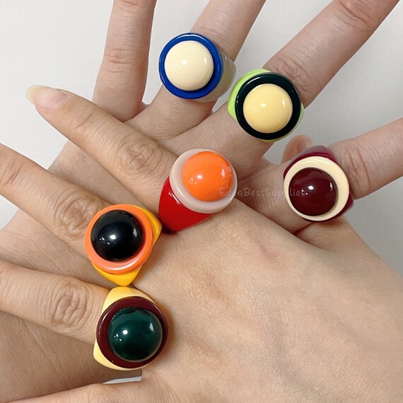 Color Round Resin Rings Acrylic Candy Color Ball Rings Geometric