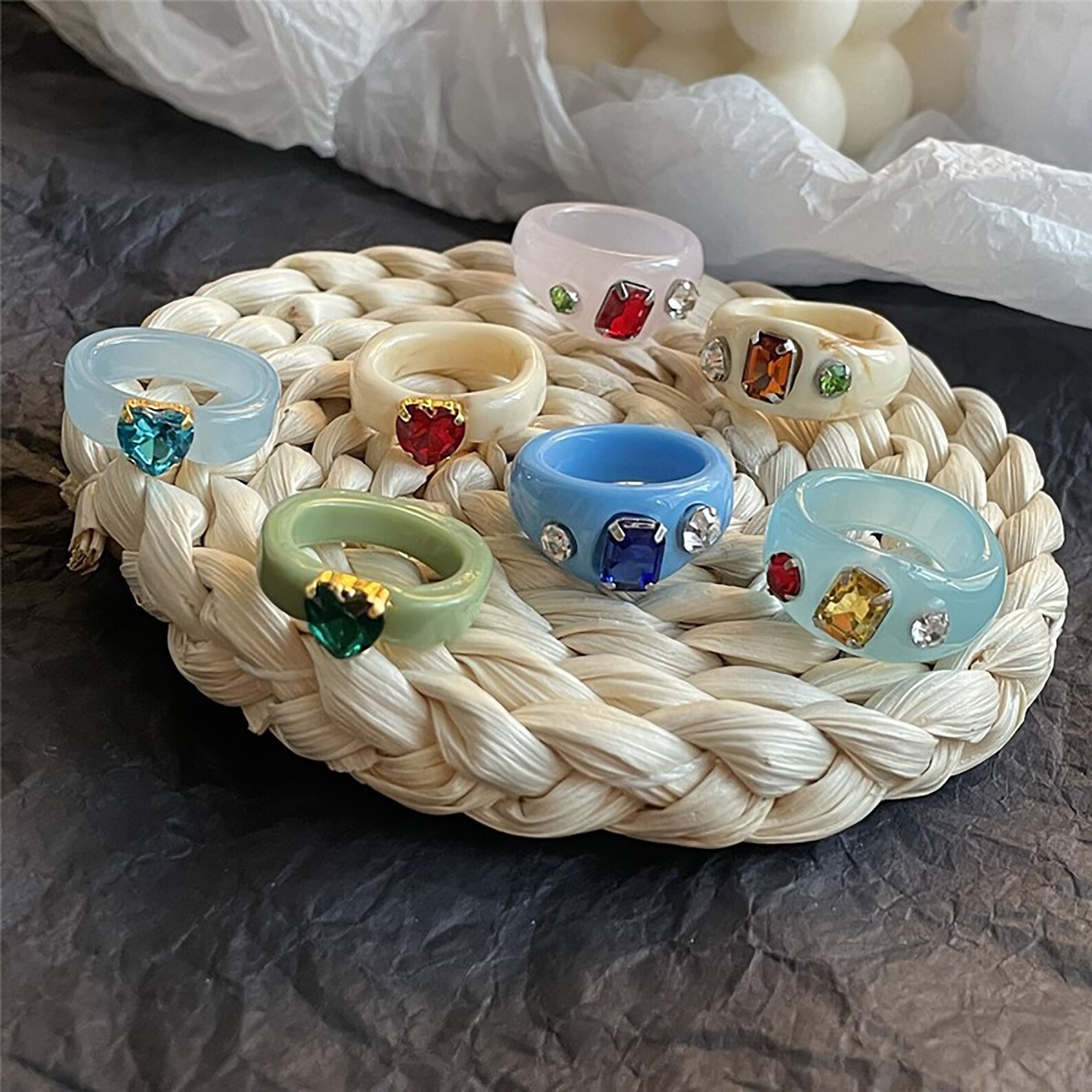 Chunky Resin Acrylic Rings Chunky Crystal Ring Simple Etsy