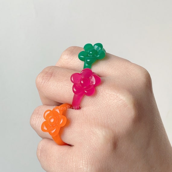 Cute Candy Flower Ring colorful Resin Flower Ring for Women