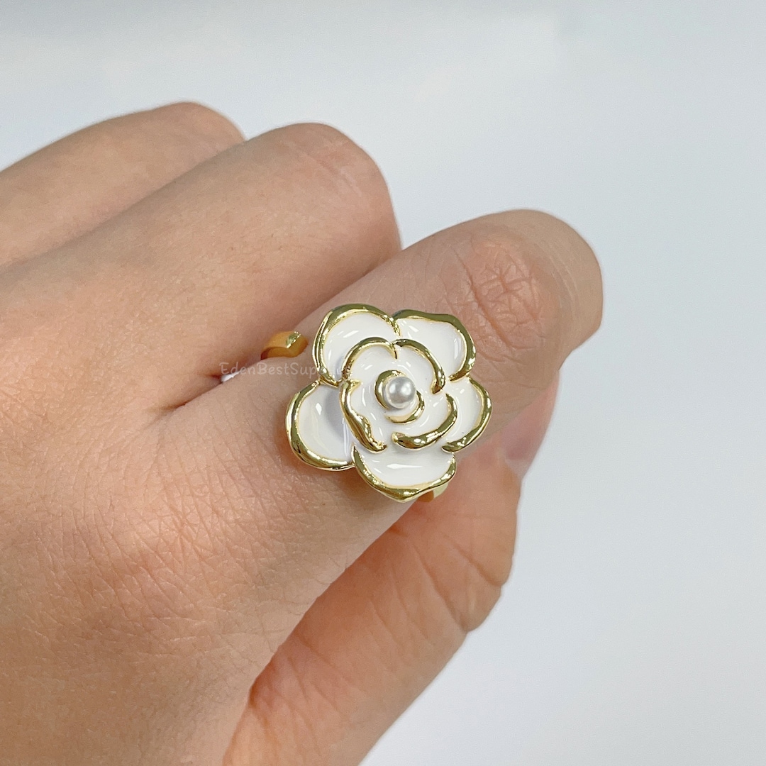 French Vintage Camellia Rings,elegant White Camellia Ring for Women