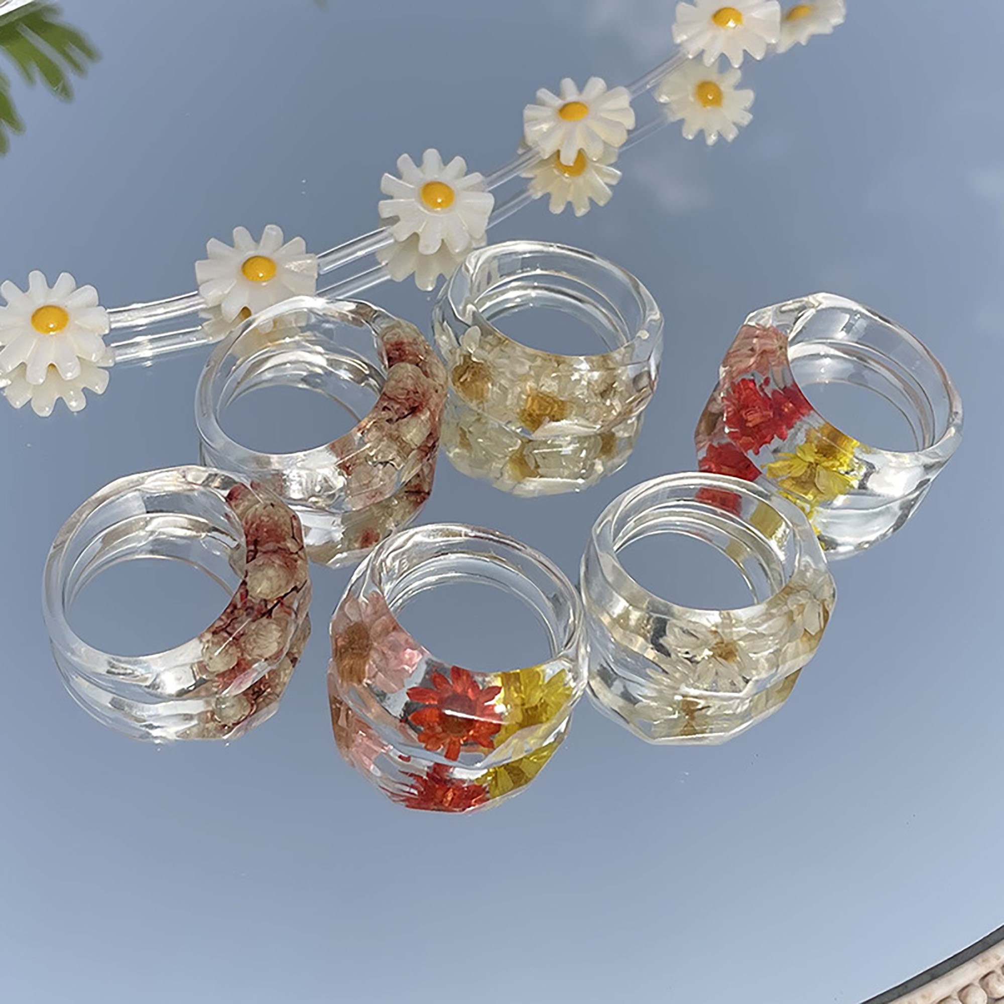 Transparent Epoxy Flower Ring Dry Flower Ring Acrylic Flower Etsy