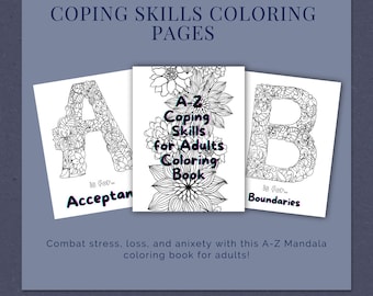 Coping Skills Coloring Book for Adults, Alphabet Coloring Pages (PDF Download)