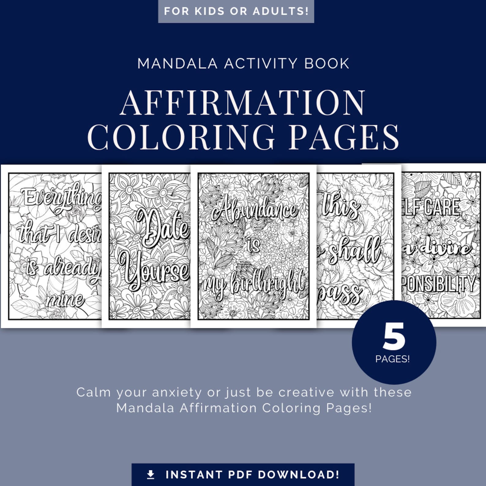 Affirmation Adult Quotes Coloring Book, Manifestation Coloring Pages