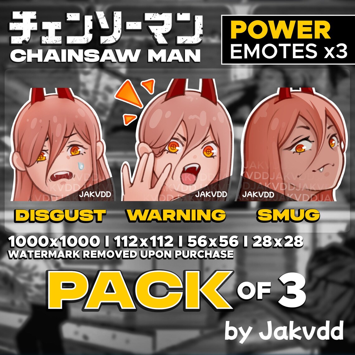 Chainsaw Man Emotes POWER pack of 3 // Cute Kawaii Etsy