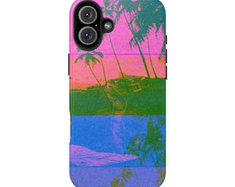 Neon retro telefoonhoesje met palmbomen | Stoer telefoonhoesje Tropical Sunset