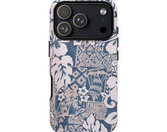 Blauwe stoere hoes met bloemenmozaïek | Telefoonhoesje, beschermende harde schaal