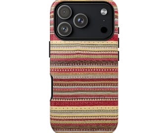 Stoer hoesje met gestreept bohopatroon | Telefoonhoesje met roodbruine tribale strepen