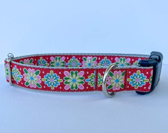 Holiday Floral Motif Christmas Dog Collar, Adjustable Dog Collar