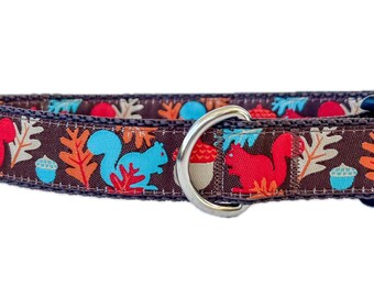 Squirrels and Acorns Fall Dog Collar: Adjustable Autumn Design