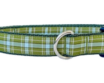 Green and Blue Plaid Jacquard Ribbon Adjustable Dog Collar