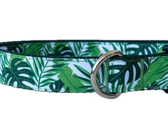 Tropical Monstera Dog Collar: Handmade Adjustable Palm Leaf Design
