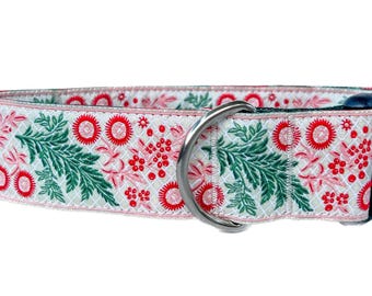 Handmade Holiday Garland Dog Collar: Wide Red and Green Christmas Collar