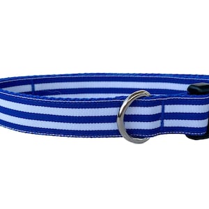 Royal Blue and White Stripes Dog Collar, Striped Dog Collar, Everyday Adjustable Dog Collar