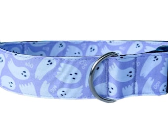 Handmade Halloween Dog Collar: Lavender Ghost Ribbon, Adjustable Wide Style