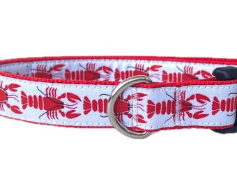 Handmade Maine Lobster Dog Collar: Adjustable Jacquard Ribbon