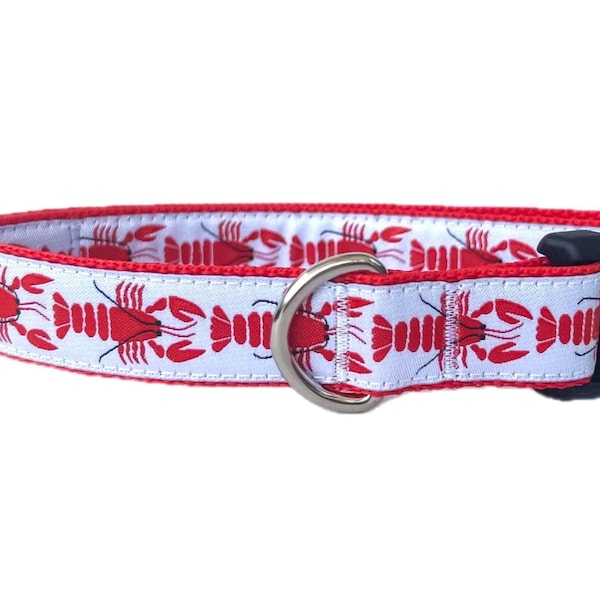 Handmade Maine Lobster Dog Collar: Adjustable Jacquard Ribbon