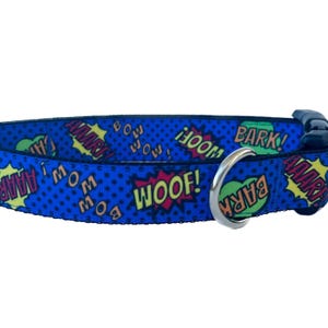 Superhero Dog Collar, Onomatopoeia Dog Collar, Comic Sound Effects Dog Collar, Superdog Adjustable Dog Collar