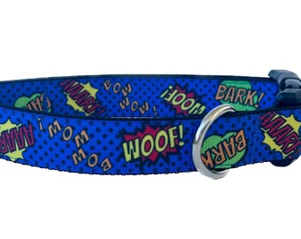 Superhero Dog Collar: Comic Sound Effects, Adjustable Superdog Collar