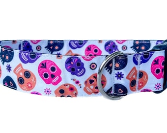Day of the Dead Halloween Dog Collar, Wide Style Handmade Adjustable Dog Collar