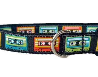 Retro Cassette Tape Dog Collar: Handmade Adjustable Collar