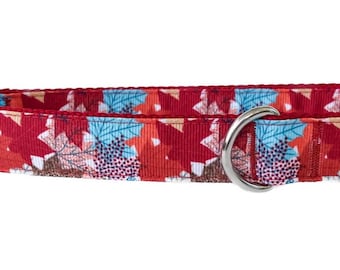 Fall Autumn Burgundy, Orange, & Teal Falling Leaves Grosgrain Ribbon Adjustable Dog Collar