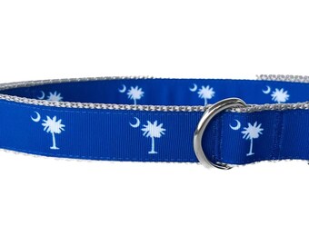 SC State Flag Dog Collar: Palmetto Tree, Crescent Moon, Adjustable