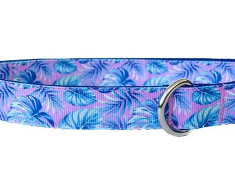Pink Palm Dog Collar: Tropical Fronds, Adjustable Summer Style