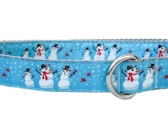 Snowman Christmas Dog Collar: Holiday Jacquard Ribbon, Adjustable