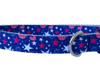 4th of July Dog Collar, Patriotic Stars and Fireworks Dog Collar, Red, White & Blue Dog Collar, America Dog Collar, Adjustable Dog Collar