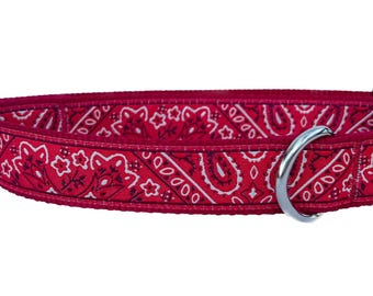 Red Bandana Dog Collar: Handmade Western Style Adjustable Collar