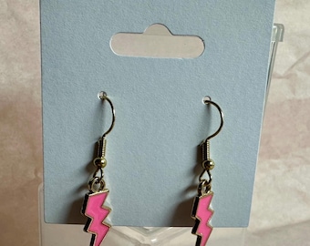 Lightening Bolt Earrings- Bright Pink