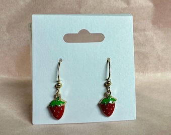 Strawberry Dangle Earrings- Gold Finish