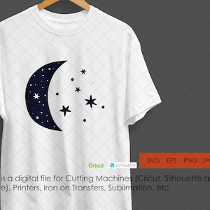 Lua SVG | Estrela SVG | Lua e estrelas svg | Arquivo de corte vetorial de lua e estrelas para Cricut, silhueta, EPS, PNG, JPG, download digital instantâneo