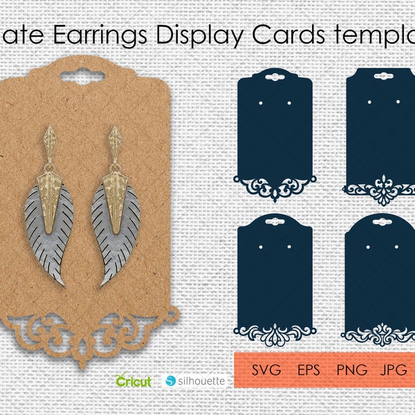 Ornate Earrings Display Cards SVG,Earring card holder templates,Earring display svg,Earring card svg,Jewellery card SVG,dxf,png,jpg,Cricut