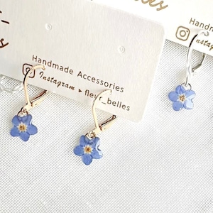 Real Forget Me Not Dangle Earrings, Handmade Tiny Real Pressed Flower Earrings, Sterling Silver, Gold Plated, Jewellery Lover, Gift for her image 7