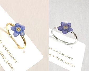 Real Forget Me Not Tiny Ring Adjustable Handmade Pressed Blue Flower Statement Ring Beloved Gift Special Memory Love Christmas Gift for Her