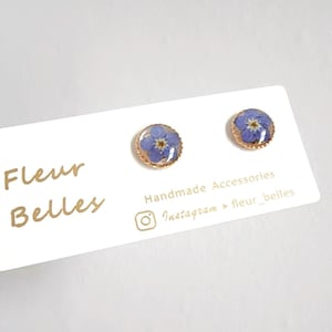 Real Forget Me Not Tiny Stud Earrings Handmade Blue Pressed Flower Gold Plated Memory Birthday Christmas Love Gift for her