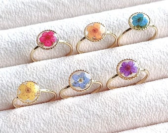 Real Forget Me Not Ring Handmade Colourful Pressed Flower Gold Plated Adjustable Ring Beloved Gift Memory Birthday Valentines Love Gift