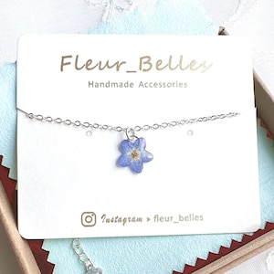 Real Forget Me Not Flower Bracelet Handmade Blue Sterling Silver Gold Plated Memory Birthday Christmas Love Gift for her