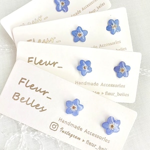 Forget Me Not Tiny Stud, Handmade Real Pressed Flowers Small Stud Earrings, Sterling Silver Earrings, Memory Birthday Mother Love Gift