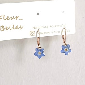 Real Forget Me Not Dangle Earrings, Handmade Tiny Real Pressed Flower Earrings, Sterling Silver, Gold Plated, Jewellery Lover, Gift for her Gold Plated