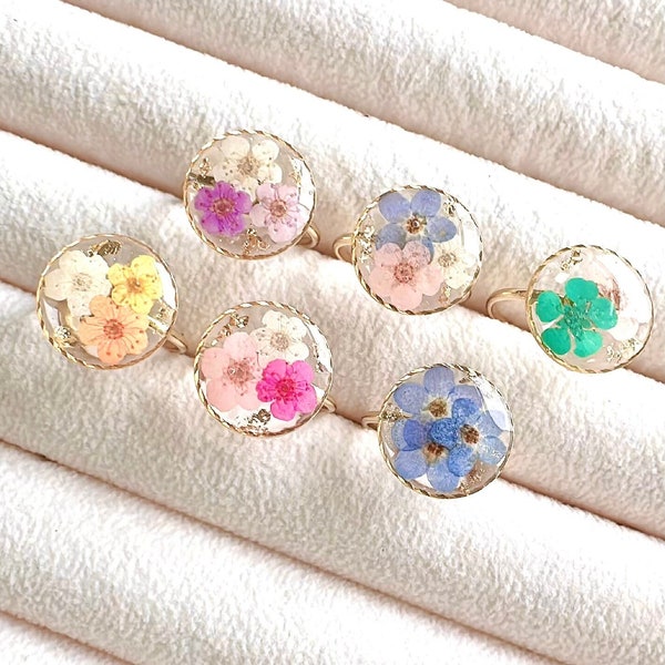 Forget Me Not Ring, Handmade Adjustable Real Flowers rings, Yellow, Pink, White, Purple, Green, Gold Plated, Jewellery lover, Gift for her