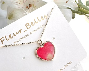 Rose Petal Herz Halskette Handgemachte Echte Blütenblätter Vergoldet Valentines Liebe Geschenk für Sie