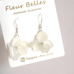 Echte Hortensie Sterling Silber baumeln Ohrringe handgemachte getrocknete weiße Blume Schmuck Braut Hochzeit Geburtstag Weihnachten Liebe Geschenk für sie