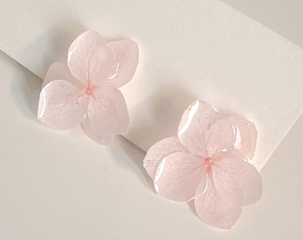 Real Hydrangea Sterling Silver Stud Earrings Handmade Pink Flower Jewellery Bride Memory Wedding Beloved Gift Christmas Gift for Her