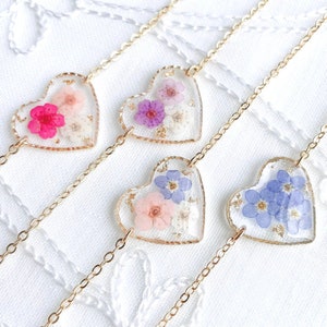 Handmade Forget Me Not Bracelet: Heart Shaped Pressed Flowers, Gold Plated