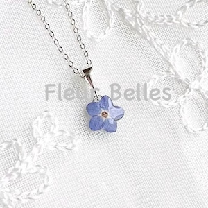 Real Forget Me Not Tiny Necklace Handmade Pressed Blue Flower Sterling Silver Memory Wedding Birthday Valentines Love Gift for Her